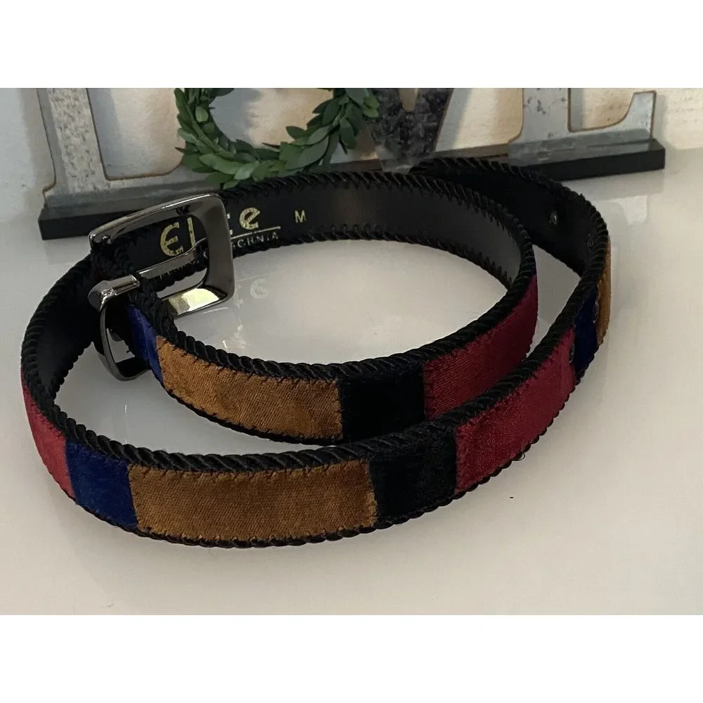 Vintage 1980s Elite Women's Tapestry Velvet Color Block Belt Size Medium 29